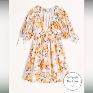 NWT Abercrombie Orange Women Poplin Puff Sleeve Babydoll Mini Dress Size M Tall